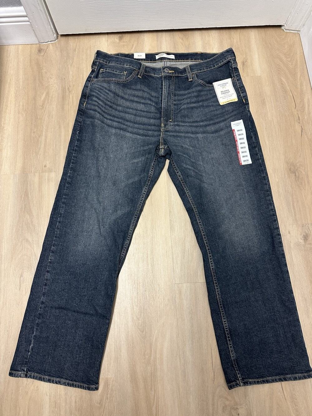 Levi Strauss Signature Relaxed Straight Mens 38x30 Blue Comfort Flex Jeans NEW